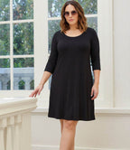 Plus Size Three Quarter Sleeve A-Line Dress