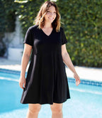Plus Size V-Neck Pocket Dress - Black