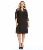 Plus Size V-Neck Scallop Lace Dress - Black