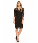 Petite Size V-Neck Scallop Lace Dress - Black