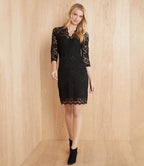 Petite Size V-Neck Scallop Lace Dress - Black