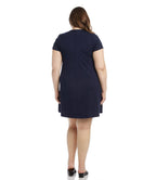 Plus Size V-Neck Pocket Dress - Navy
