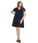 Plus Size V-Neck Pocket Dress - Navy
