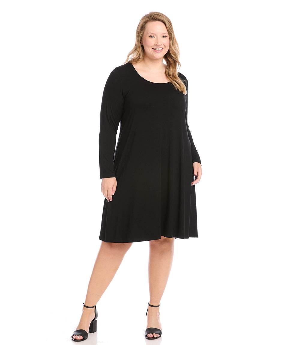 Plus Size Long Sleeve Trapeze Dress