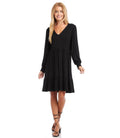 Petite Size Long Sleeve Tiered Dress - Black