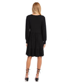 Petite Size Long Sleeve Tiered Dress - Black