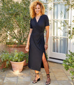 Petite Size Faux Wrap Midi Dress