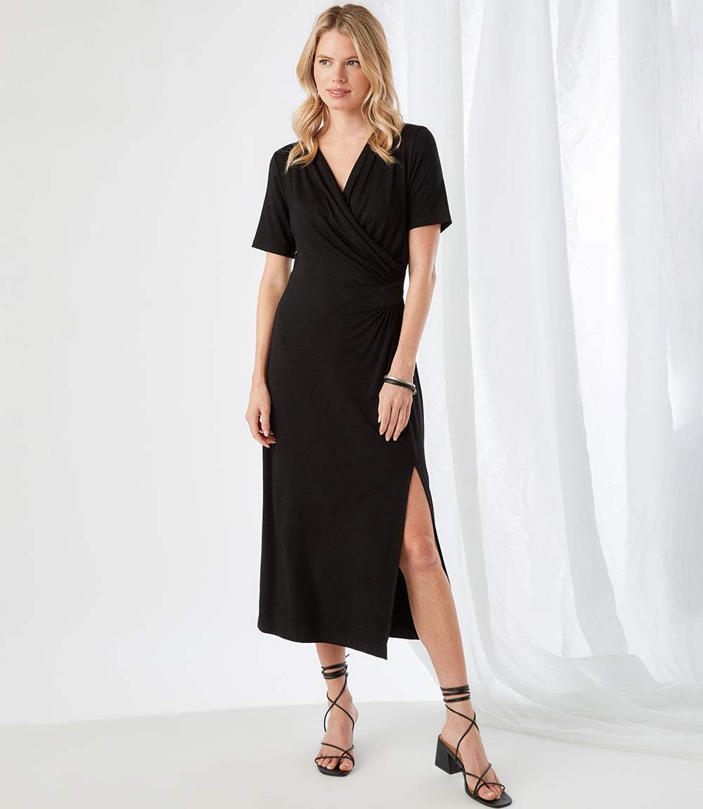 Petite Size Faux Wrap Midi Dress