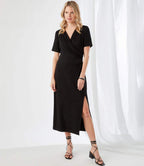 Petite Size Faux Wrap Midi Dress