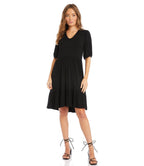Petite Size Puff Sleeve Tiered Dress - Black