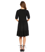 Petite Size Puff Sleeve Tiered Dress - Black