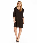 Petite Size Three Quarter Sleeve A-Line Dress - Black