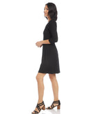 Petite Size Three Quarter Sleeve A-Line Dress - Black