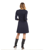 Petite Size Three Quarter Sleeve A-Line Dress - Navy
