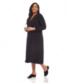 Plus Size V-Neck Midi Travel Jersey Dress - Black