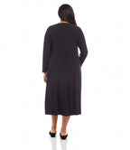 Plus Size V-Neck Midi Travel Jersey Dress - Black