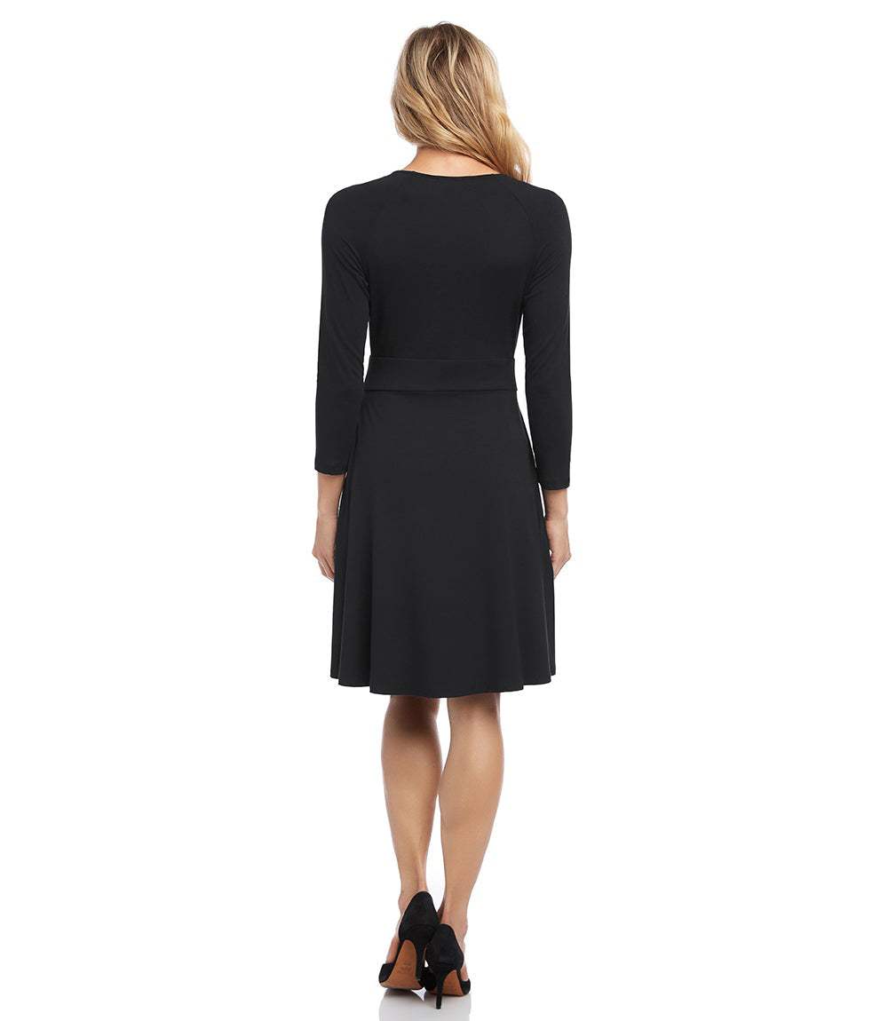 Petite Size Faux Wrap Drape Dress - Black
