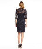 Petite Size V-Neck Scallop Lace Dress - Navy